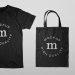 دانلود موکاپ ماگ تی شرت و شاپینگ بگ Pack Of Black Tshirt Tote Bag And Mug Mockup