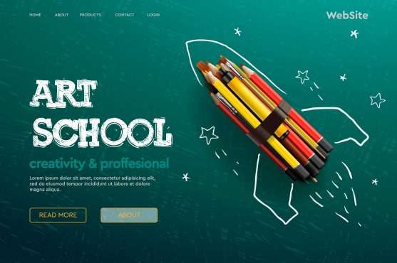 دانلود فایل لایه باز پست اینستاگرام بازگشایی مدارس Art School Web Banner Landing Page Template Vector Image