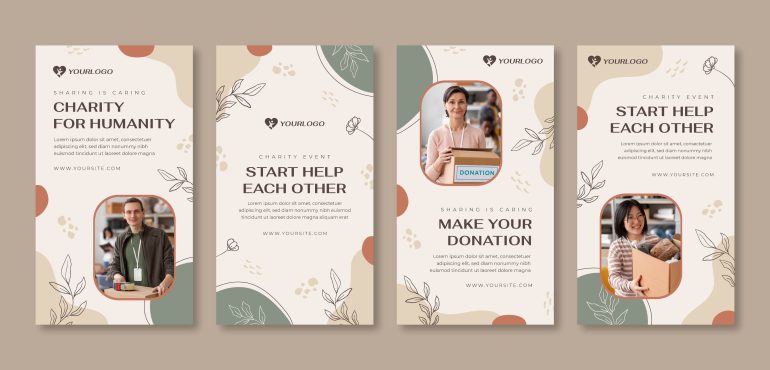 دانلود فایل لایه باز استوری اینستاگرام Hand Drawn Flat Design Charity Event Instagram Stories