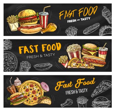 دانلود وکتور بنر رستوران و فست فود Fast food menu pizza burgers and fastfood snacks