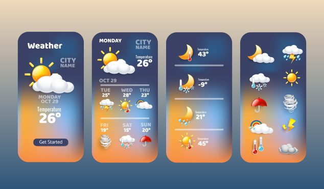 دانلود وکتور ویجت هواشناسی Weather Forecast Widget Collection Icon Mobile Application