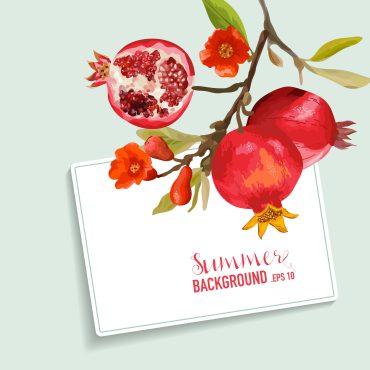 دانلود وکتور طرح انار شب یلدا Lemons and flowers card