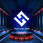 دانلود فایل لایه باز موکاپ لوگو Futuristic pedestal for logo mockup