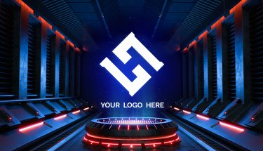 دانلود فایل لایه باز موکاپ لوگو Futuristic pedestal for logo mockup