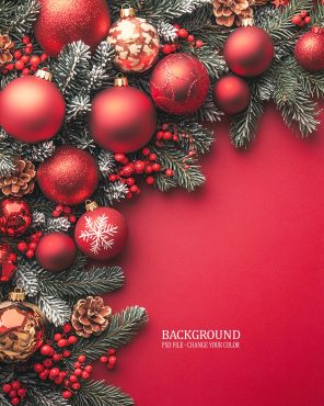 دانلود فایل لایه باز کریسمس Red background with a christmas