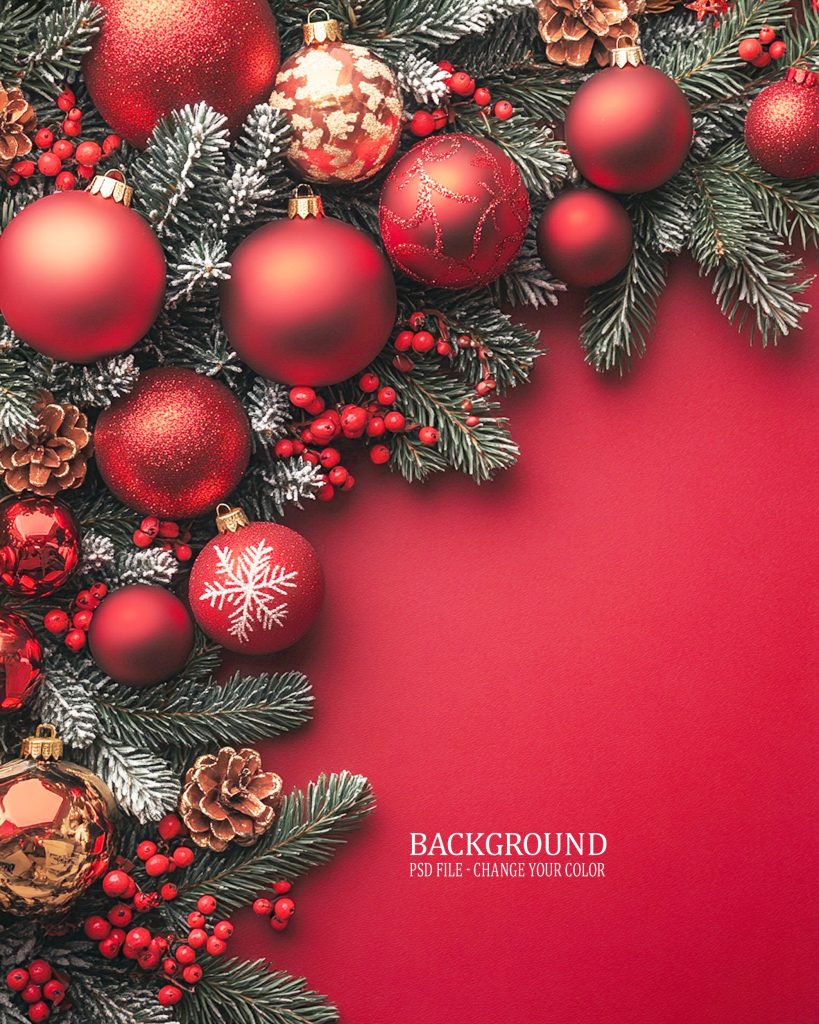 دانلود فایل لایه باز کریسمس Red background with a christmas