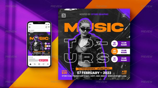 دانلود فایل لایه باز پوستر موزیک Music Tour Flyer